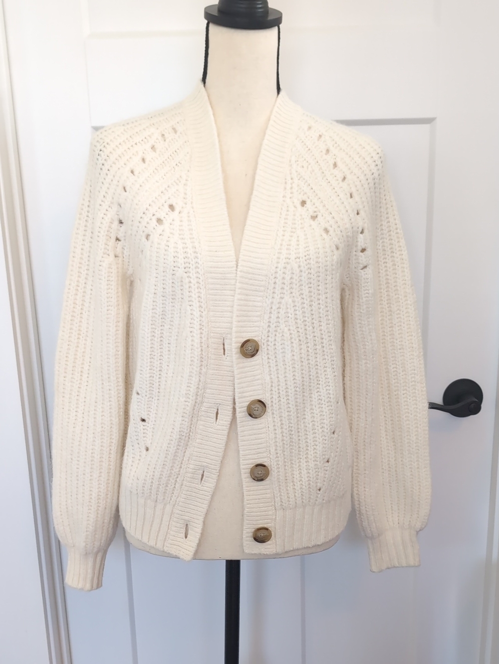 LOFT Cream Chunky Button Cardigan